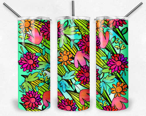 Bright Green Doodle Flowers