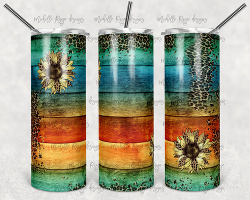 Rainbow Wood and Leopard Print Sunflowers