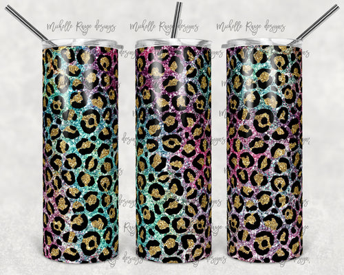 Bright Multicolored Glitter and Gold Glitter Leopard Print