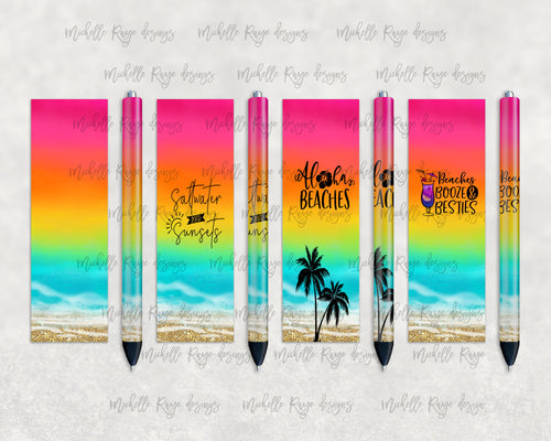 Bright Rainbow Beach Waves Pen Wrap Set