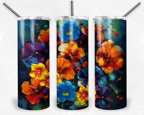 Watercolor Floral Teal Orange and Blue Design