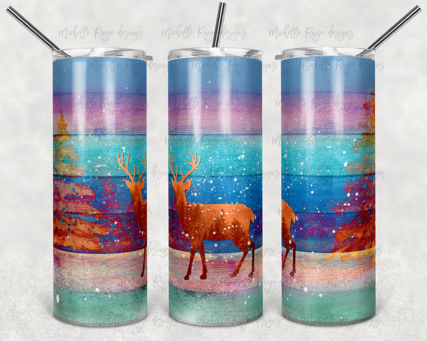 Bright Rainbow Wood with Deer and Trees