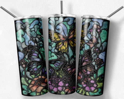 Pastel Floral Butterflies Stained Glass