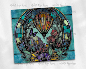 Floral Butterfly Hot Air Balloon Stained Glass