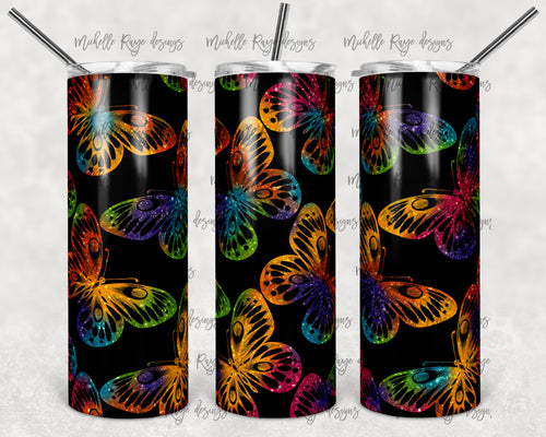 Black and Bright Rainbow Glitter Butterflies
