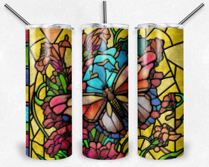 Spring Flowers Butterfly and Dragonfly stained Glass design Bundle