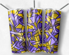 Load image into Gallery viewer, Purple and Gold Ribbon Cancer Awareness Stained Glass