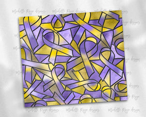 Purple and Gold Ribbon Cancer Awareness Stained Glass
