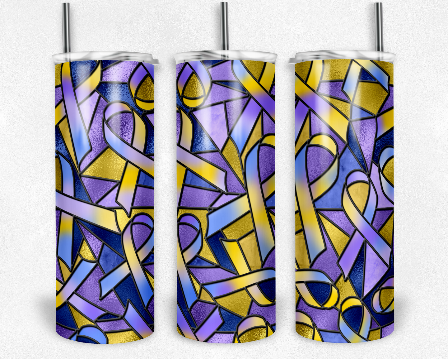 Blue Purple Marigold Ribbon Awareness Stained Glass, Bladder Cancer