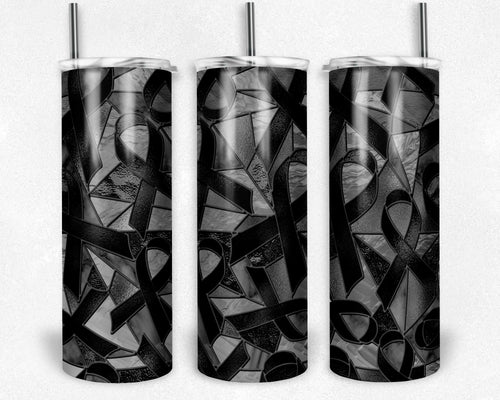Black Ribbon Awareness Stained Glass, Melanoma Cancer