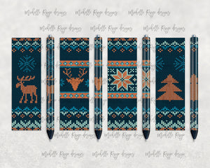 Blue and Orange Knitted Christmas Sweater Pen Set