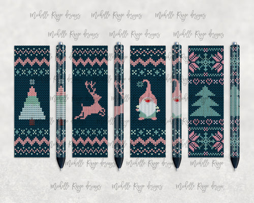 Blue and Pink Knitted Christmas Sweater Pen Set