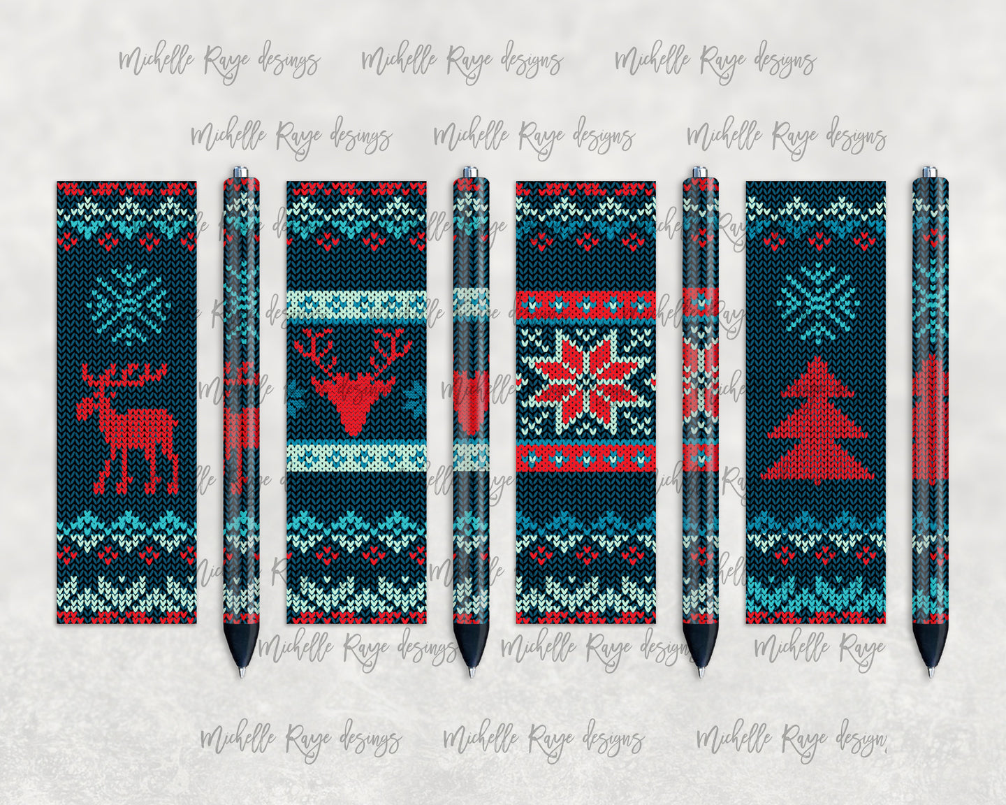 Blue and Red Knitted Christmas Sweater Pen Set
