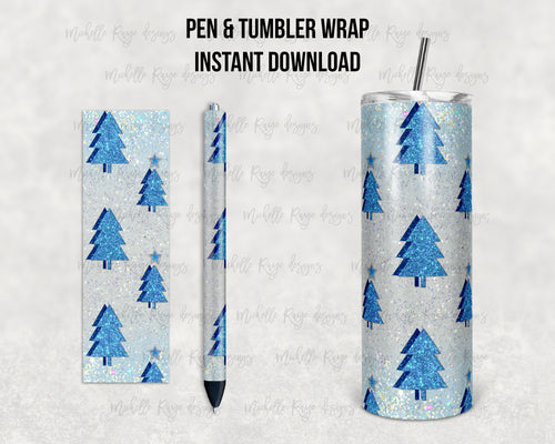 Blue and Teal Glitter Christmas Trees Combo