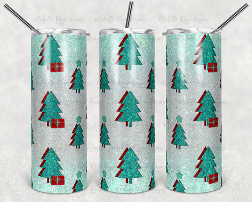 Red and Green Glitter Christmas Trees