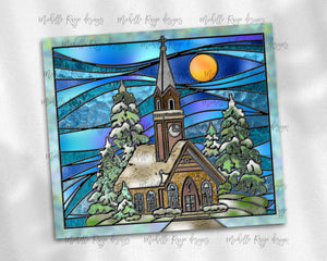 Church Winter Scene Stained Glass