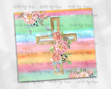 Load image into Gallery viewer, Cross with flowers coral watercolor