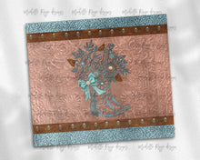 Load image into Gallery viewer, Tooled  Leather Cowgirl Rust brown Teal   Boot with Bow