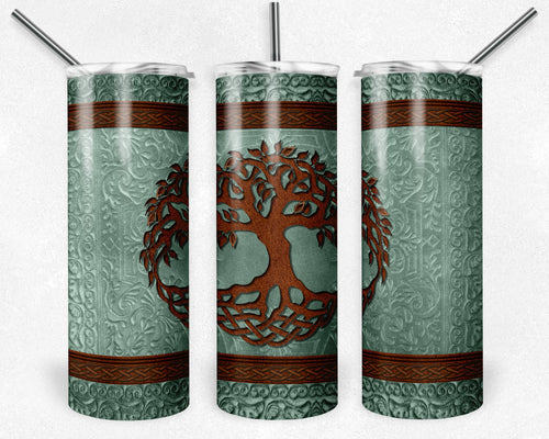 Tooled Leather Tree of Life Sage and Brown