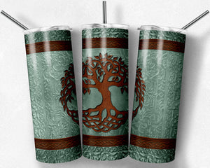Tooled Leather Tree of Life Sage and Brown
