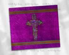 Load image into Gallery viewer, Tooled Leather Floral Cross Purple