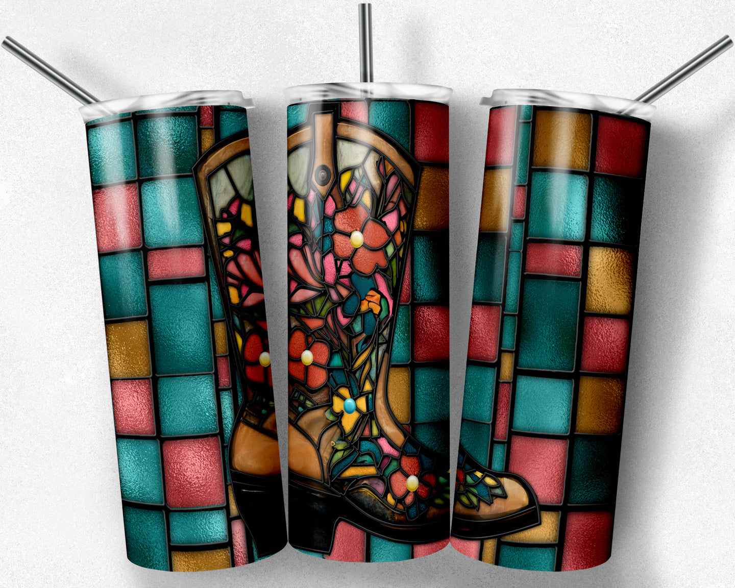 Floral Cowgirl Boot Stained Glass