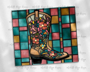 stained glass Bundle #4 Western boot, Hat, cross
