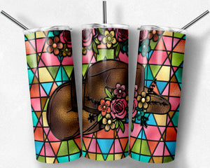 Floral Cowgirl Hat Stained Glass