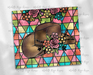 stained glass Bundle #4 Western boot, Hat, cross