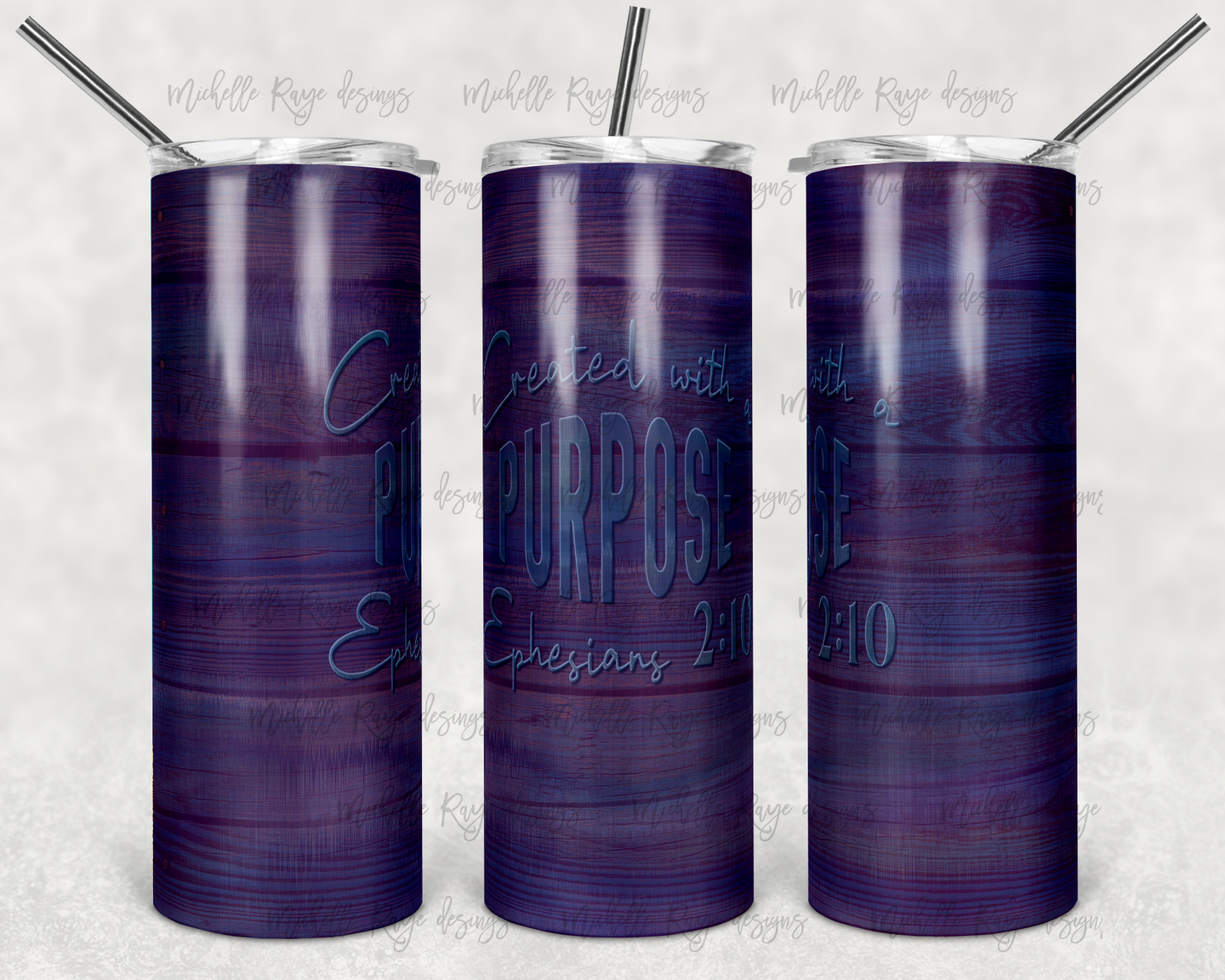 Created with a Purpose on Blue and Purple Wood Grain