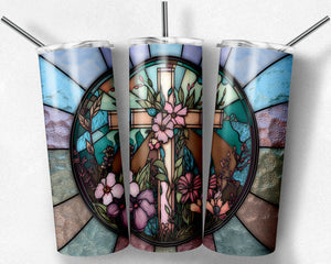 Pastel Floral Cross Stained Glass