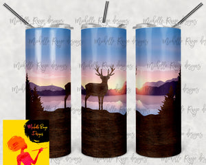 Wooden Deer Silhouette on a Rustic Mountain Sunset/Sunrise