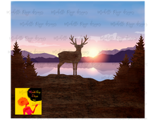 Load image into Gallery viewer, Wooden Deer Silhouette on a Rustic Mountain Sunset/Sunrise