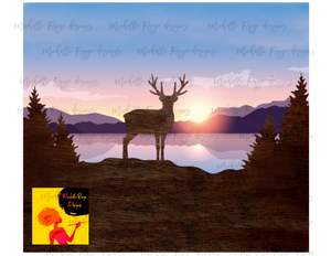 Wooden Deer Silhouette on a Rustic Mountain Sunset/Sunrise