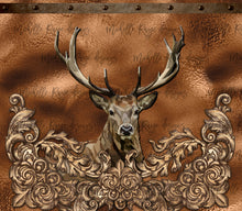 Load image into Gallery viewer, Deer Head on Faux Foil Background with Wood Flourishes
