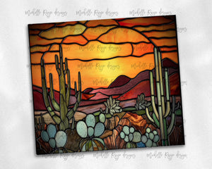 Desert Scene with Cactus Vivid Colors Stained Glass