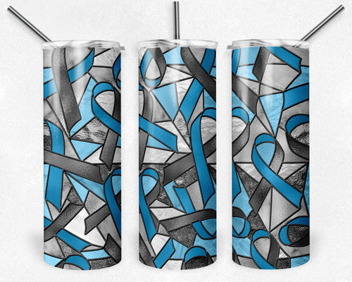 Blue and Gray Awareness Ribbon Stained Glass