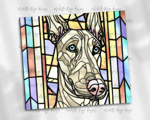 White Doberman Pincher with Blue Eyes Stained Glass