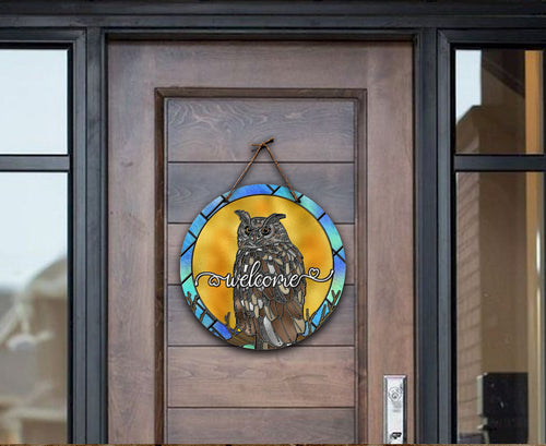 Owl Stained Glass Welcome 18