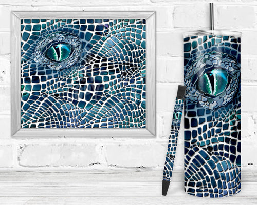 Blue White Dragon Epoxy and Waterslide Pen Wrap and Tumbler Combo