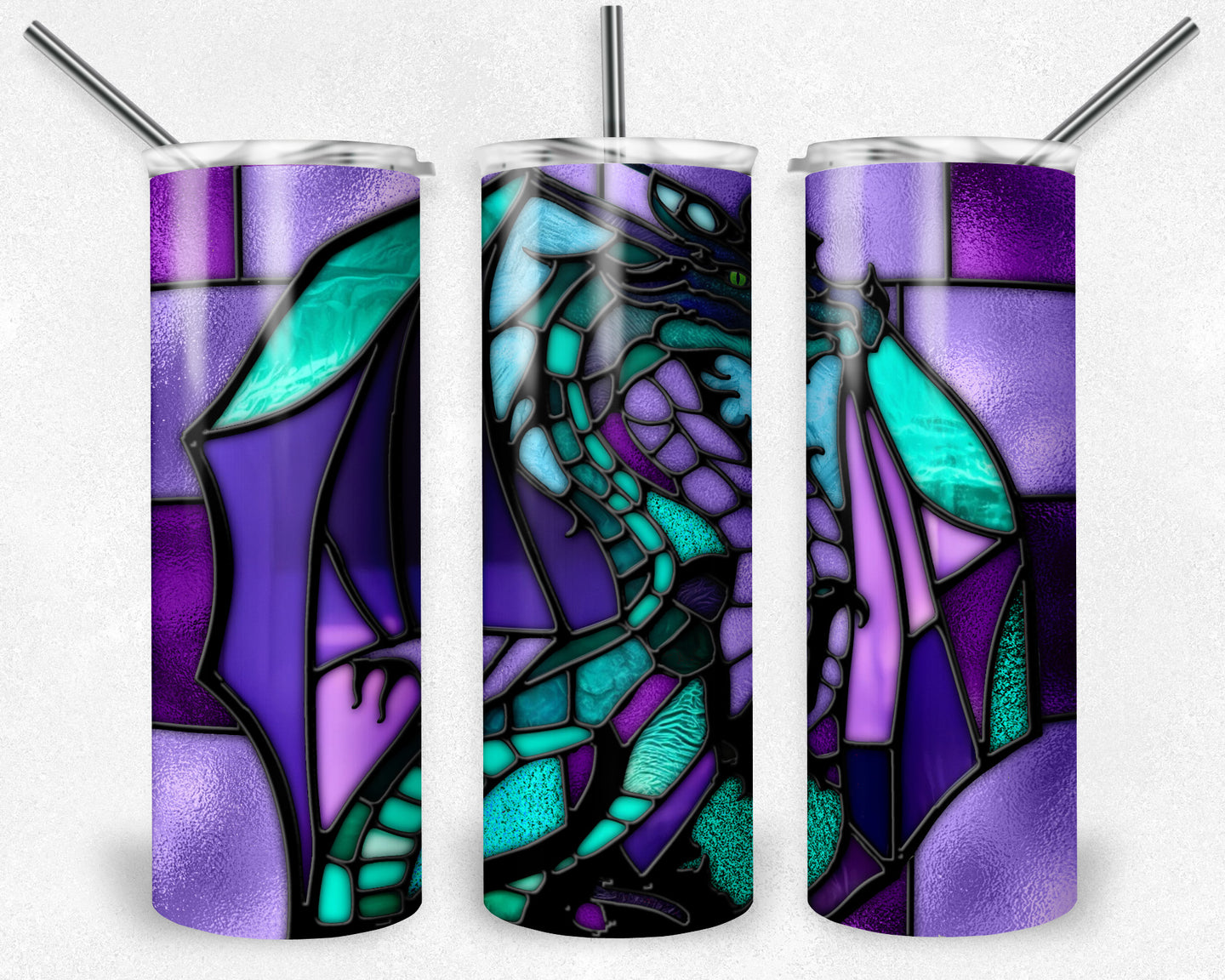 Purple and Teal Dragon Stained Glass
