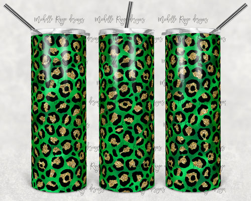 Emerald Metallic Foil and Gold Glitter Leopard Print