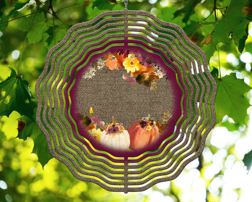 Fall Burlap and Floral Pumpkins Wind Spinner 10