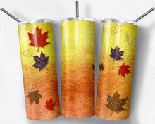 Load image into Gallery viewer, Fall Leaves on Yellow Orange Ombre Glitter