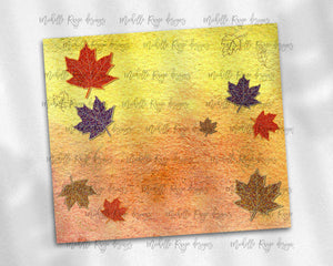 Fall Leaves on Yellow Orange Ombre Glitter