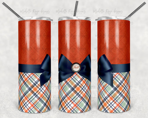 Fall Bow Orange and Blue Plaid