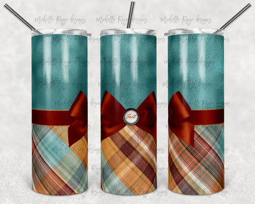 Fall Teal and Orange Plaid with Burgundy Bow