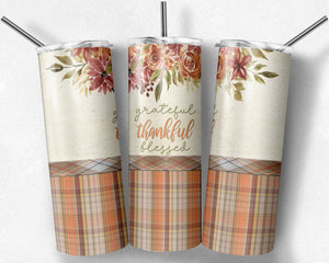 Grateful Thankful Blessed Fall Plaid Watercolor Floral