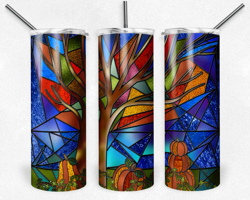 Falling Leaves and Pumpkins Stained Glass
