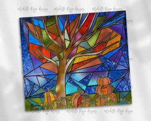 Falling Leaves and Pumpkins Stained Glass